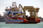 ID 3679 NORMAND INSTALLER (2006/14506grt/IMO 9328819) berthing in Auckland, NZ. She has recently been laying cables and anchors for FPSO operations on the TUI gasfield off the North Island's Taranaki coast.
